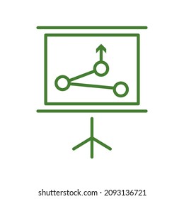Simple outline green information display icon with route map. Colored vector modern minimal sign