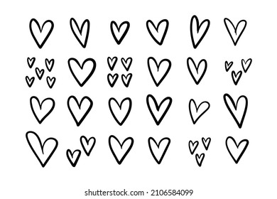 Simple outline grunge hearts signs and symbols Hand drawn elements isolated Vector illustration