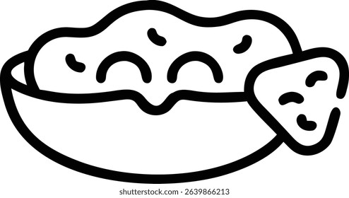 Simple Outline Guacamole Dish with Tortilla Chip Icon Illustration