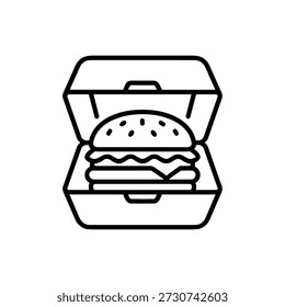 Simple Outline Hamburger in Takeaway Box Fast Food Icon