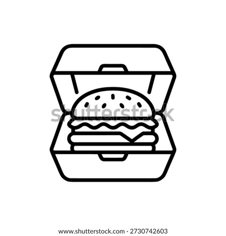 Simple Outline Hamburger in Takeaway Box Fast Food Icon