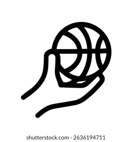 Simple Outline Hand Holding Basketball Sport Game Activity Icon