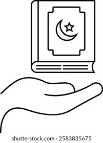 simple outline hand icon with quran illustration design