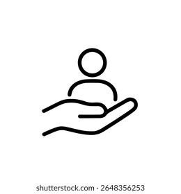 Simple Outline Hand Offering Person Head Symbol Sign Icon Element
