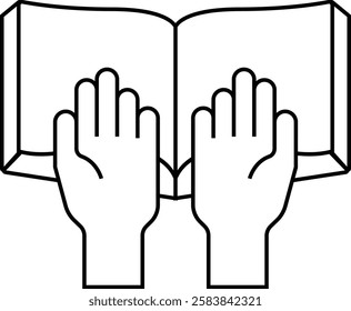 simple outline hand praying with quran icon illustration design