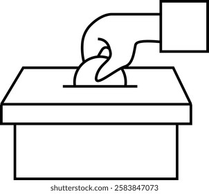 simple outline hand put money in the charity box icon illustration design