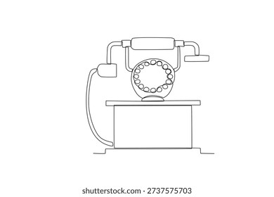 Simple Outline Handdrawn Antique Rotary Phone on Table Illustration