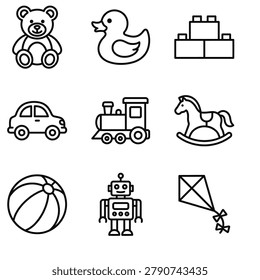 Simple Outline Handdrawn Collection of Classic Childhood Playthings Graphic Elements