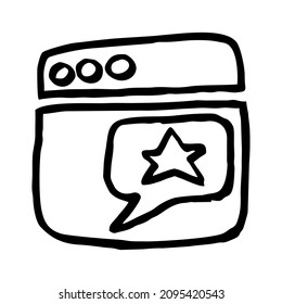 Simple outline hand-drawn icon of the website page with chat. Minimalist black and white vector symbol for web or app