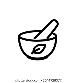 Simple Outline Handdrawn Mortar and Pestle with Leaf Spa Icon