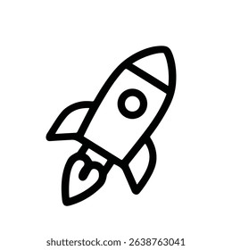 Simple Outline Handdrawn Spaceship Rocket Launching into Space Icon Illustration