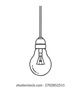 Ein einfacher Umriss einer hängenden Glühbirne, die eine Idee, Inspiration oder Lösung darstellt, einzeln auf