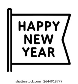 Simple Outline Happy New Year Celebration Flag Decoration Icon