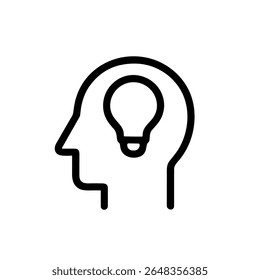 Simple Outline Head with Lightbulb Inside Creative Idea Innovation Icon