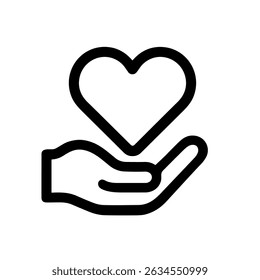 Simple Outline Heart in Hand Caring Gesture Symbol Icon Element