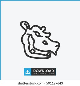 Simple outline hippopotamus vector icon. On white background.