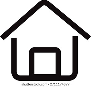 Icono de inicio de contorno simple que representa la casa, los bienes raíces, la propiedad y la navegación.