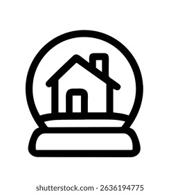 Simple Outline House Inside Snow Globe Winter Holiday Icon Element