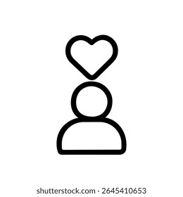 Simple Outline Human Head with Heart Shape Above Person Icon Symbol