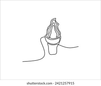 Simple Outline Of Ice Cream in Waffle Cone. Ice Cream In One Countinuous Line Art. Ice Cream Cone Line Art.
