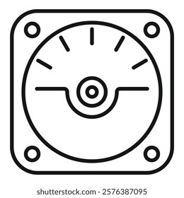 Simple outline icon of an analog gauge meter, indicating a specific value on a circular scale 