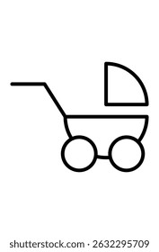 Simple outline icon of a baby stroller. Minimalist illustration depicting a child's pram
