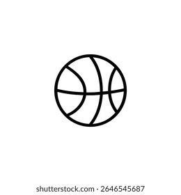 Simple outline icon of a basketball showing the classic seam lines. Clean black and white monoline vector graphic for sports.