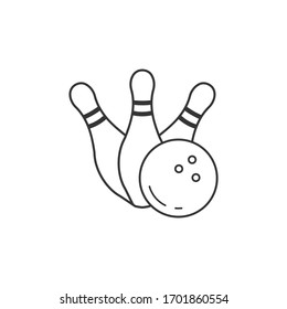 Simple outline icon bowling skittles with ball. Vector illustration