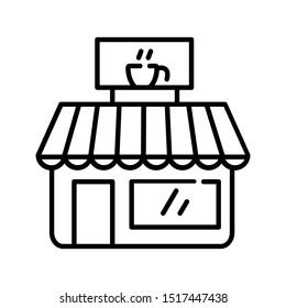 Simple outline icon - cafe or restaurant building, tea and coffee, hot drinks, isolated vector symbol for web, app