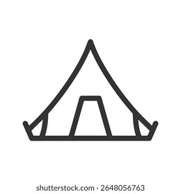 Simple outline icon of a camping tent with a doorway and guy ropes