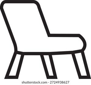 Icono de contorno simple de la silla que representa el diseño interior de asientos de muebles y el concepto de decoración del hogar aislados sobre fondo blanco