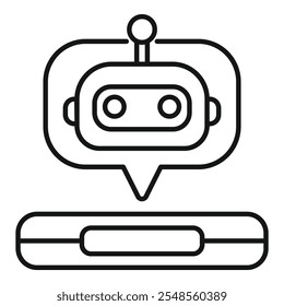 Simple outline icon of a chatbot speaking through a smartphone, representing artificial intelligence assisting users