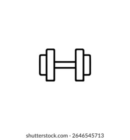 Um simples ícone de contorno de um halteres clássico com pesos retangulares. Símbolo de academia, fitness e levantamento de peso.