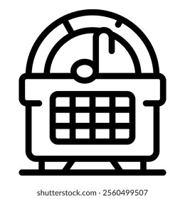 Simple outline icon of a classic jukebox playing music, evoking feelings of nostalgia and entertainment