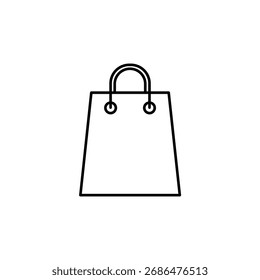 Einfaches Umrisssymbol einer klassischen Papiereinkaufstasche mit Griffen, die Einzelhandel, E-Commerce, Kauf, Verkauf und Konsumgüter in einer sauberen Vektorgrafik symbolisiert.