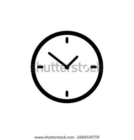 Simple outline icon of a classic wall clock with hour and minute hands, symbolizing time, schedule, deadline, timing, and time management in a minimalist vector design.