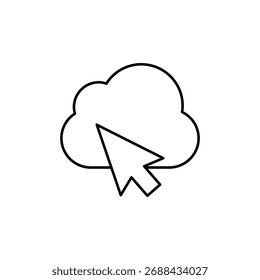 Ícone de contorno simples de uma nuvem com um cursor do mouse sobre ela.