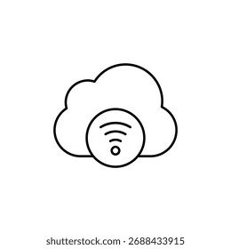 Icono de contorno simple de una nube con un símbolo de conexión inalámbrica wifi en el interior.