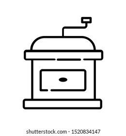 simple outline icon - coffee brewing equipment, grinder or crusher mashine, hot drinks or energetic beverage for breakfast, isolated vector symbol for web, app