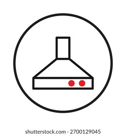 Um simples ícone de esboço representando um exaustor de cozinha, com um design minimalista. O gráfico apresenta um sistema de ventilação usado em cozinhas. Este design limpo é ideal para representar eletrodomésticos, casa