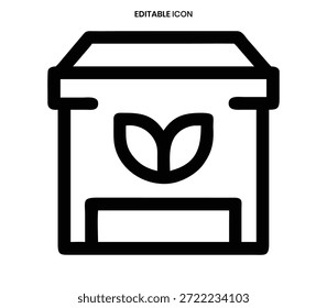 Ein einfaches Umrisssymbol, das ein Paket mit einem Blatt darstellt und eine umweltgerechte Lieferung symbolisiert.