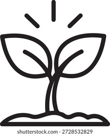 A simple outline icon depicting a young plant sprout with leaves symbolizing new beginnings isolated on white background, Vector, illustration