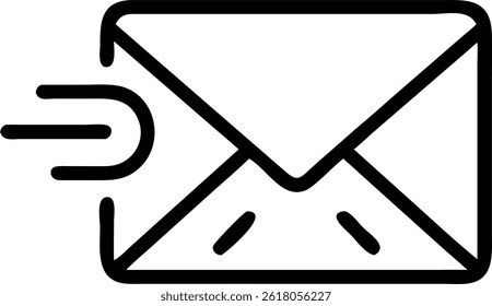 Un simple icono de contorno de un sobre con líneas de movimiento que indican que un mensaje se envía rápidamente.