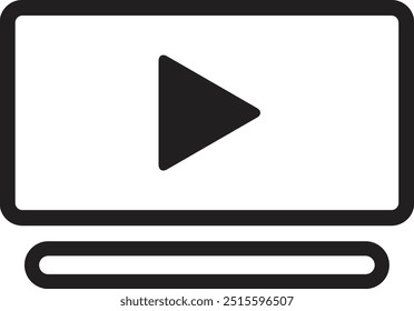 A simple outline icon featuring a video playing on a monitor screen, suitable for UI and app designs.