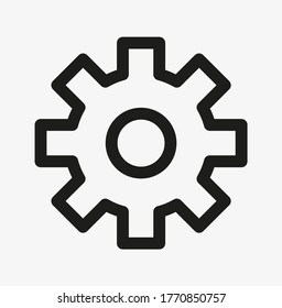 Simple outline icon of gear isolated on white background. 