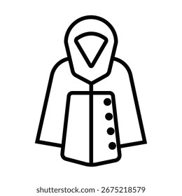 Simples ícone de contorno de uma jaqueta com capuz com botões para vestuário e conceitos de moda