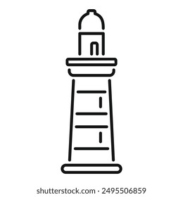 Simple outline icon of a lighthouse standing on the coast and guiding ships with a bright beam at night
