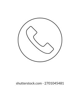 Icono de contorno simple de un receptor de teléfono dentro de un círculo
