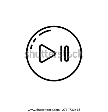 Simple outline icon of a play button and pause button inside a circle