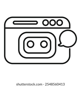 Icono de contorno simple que representa un chatbot interactuando y brindando asistencia a través de una ventana del navegador de Sitio web
